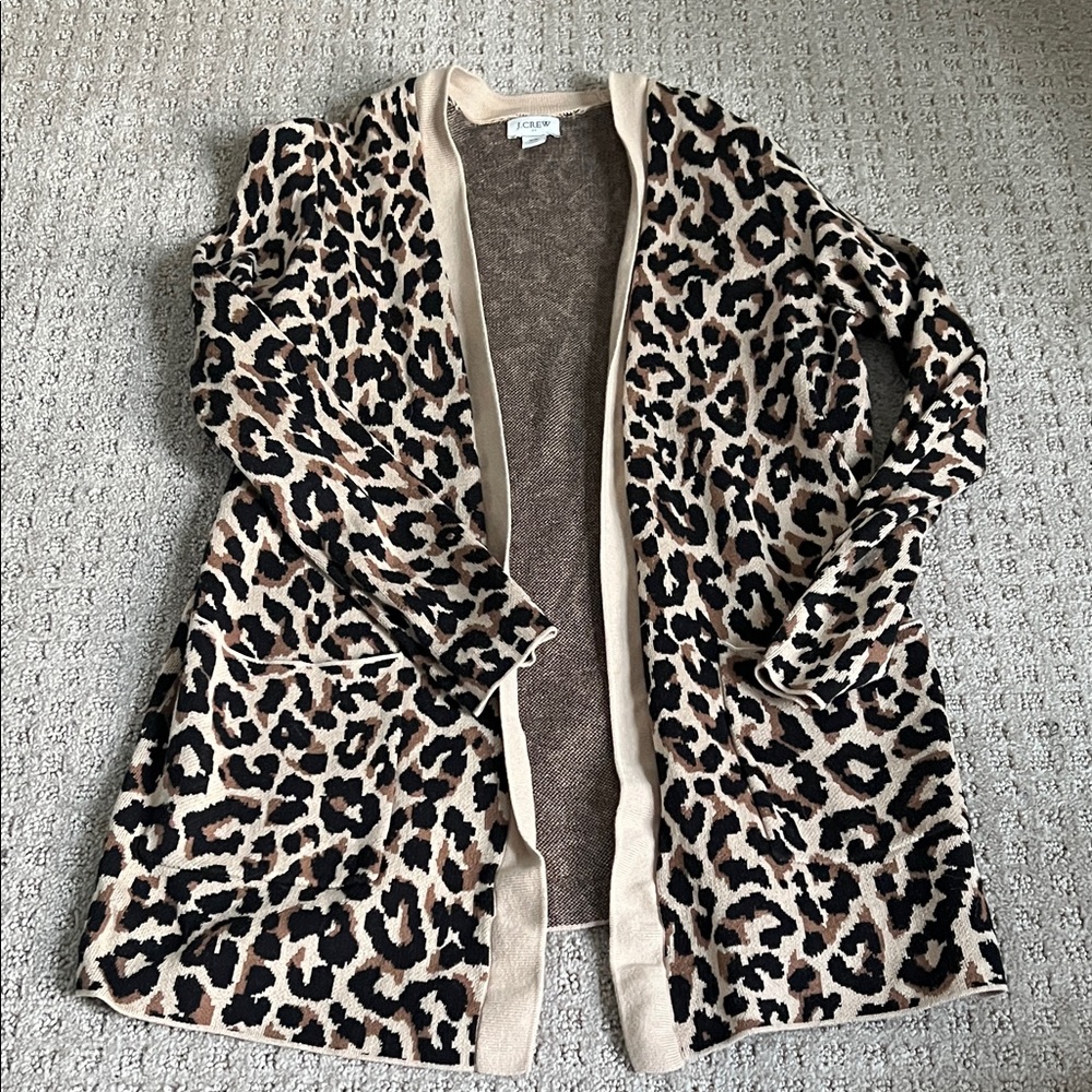 J. Crew Factory Leopard Print Long Cardigan